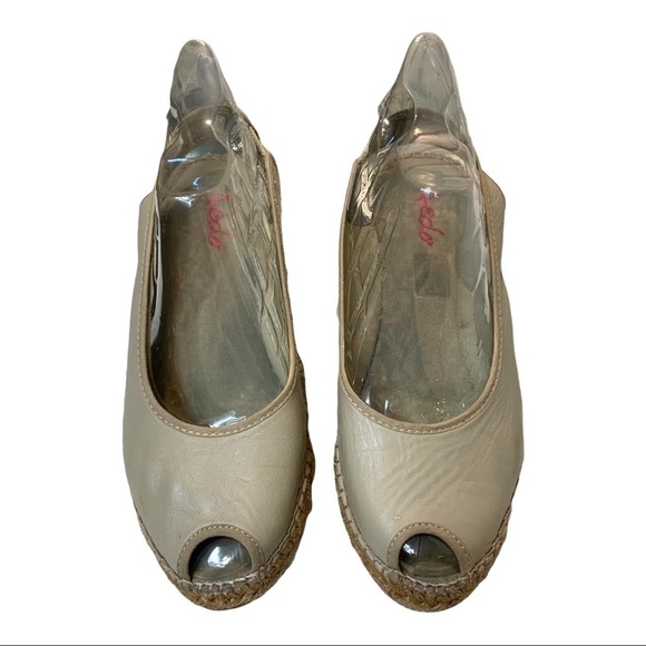 Aedo Made in Spain Taupe Upper Leather Wedge Espadrilles Open Toe Sandals Sz 37 - Picture 2 of 13